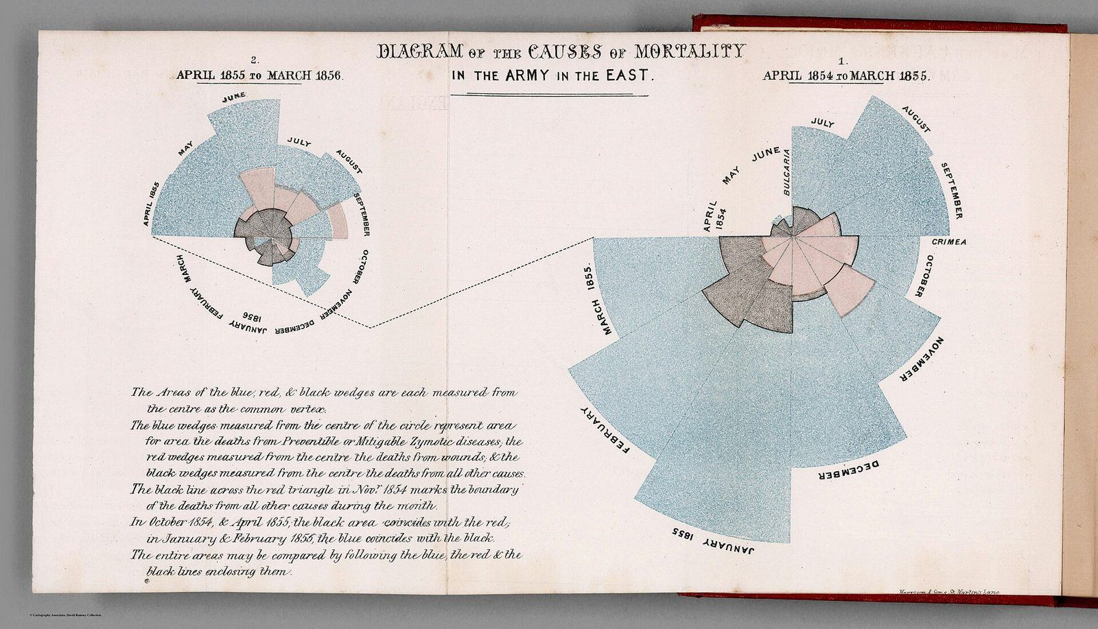 Florence Nightingale's rose diagrams of the causes of death in the British army